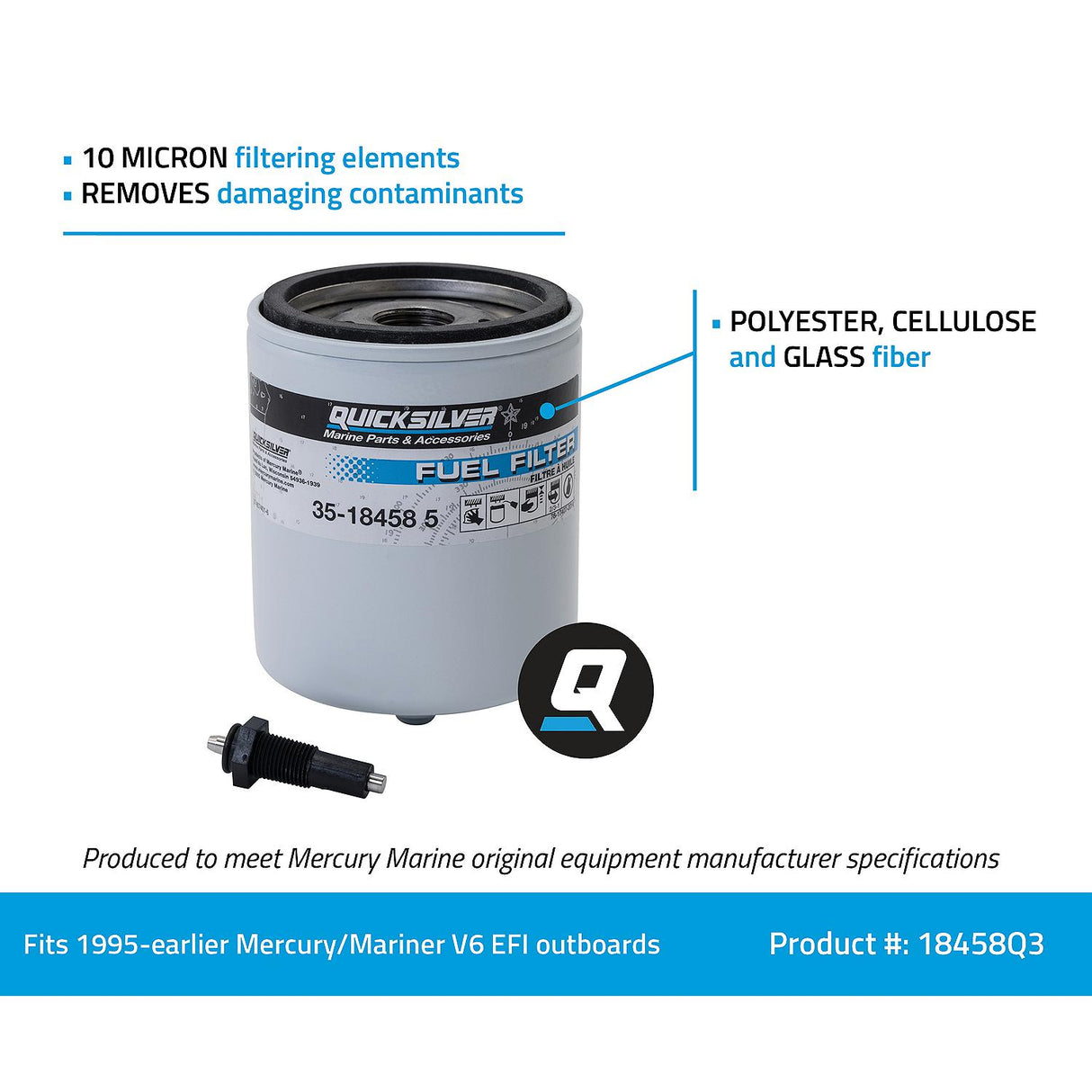 OEM Mercury / Quicksilver 18458Q3 Water Separating Fuel Filter Kit w/ Black Water Warning Sensor