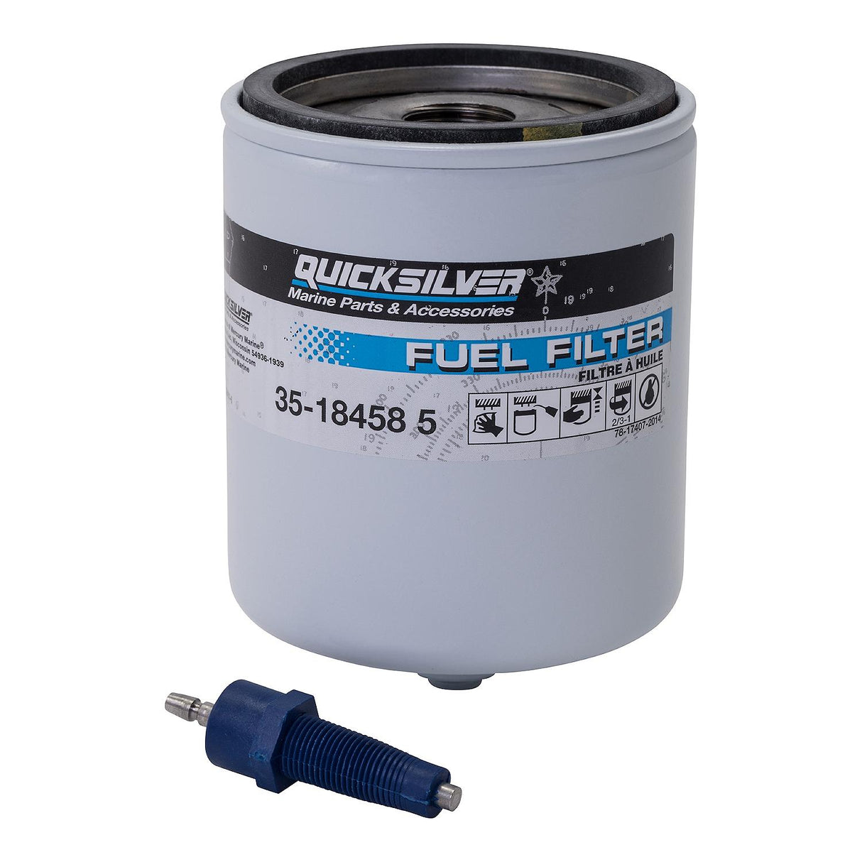 OEM Mercury / Quicksilver 18458Q4 Water Separating Fuel Filter Kit w/ Blue Water Warning Sensor For Mercury Outboards