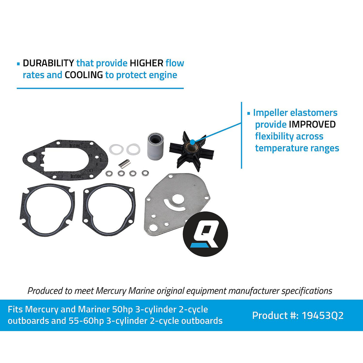 OEM Mercury / Quicksilver 19453Q2 Water Pump Impeller Repair Kit for Select Mercury and Mariner Outboards