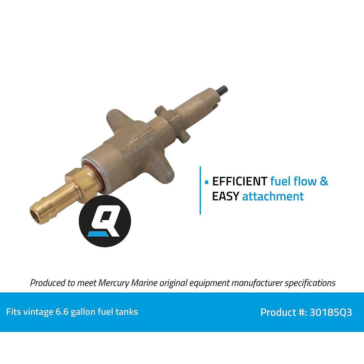 OEM Mercury / Quicksilver 30185Q3 Fuel Line Connector for Vintage 6.6 Gallon Fuel Tanks, 1 Pack