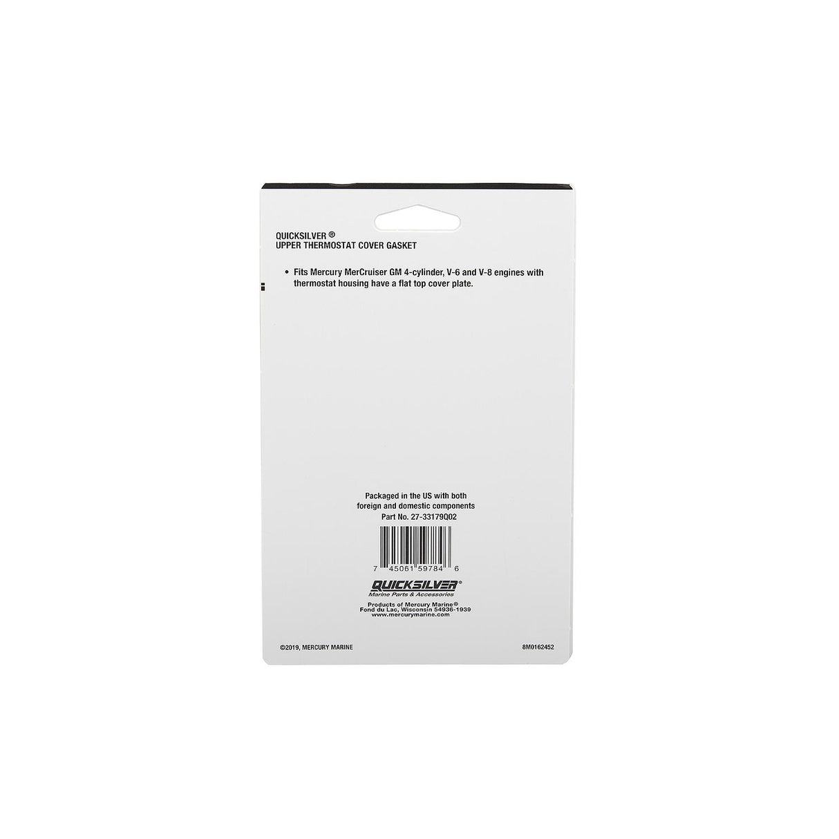 OEM Mercury / Quicksilver 33179Q02 Thermostat Gasket, MerCruiser, V6 & V8 w/ Flat Cover Plate