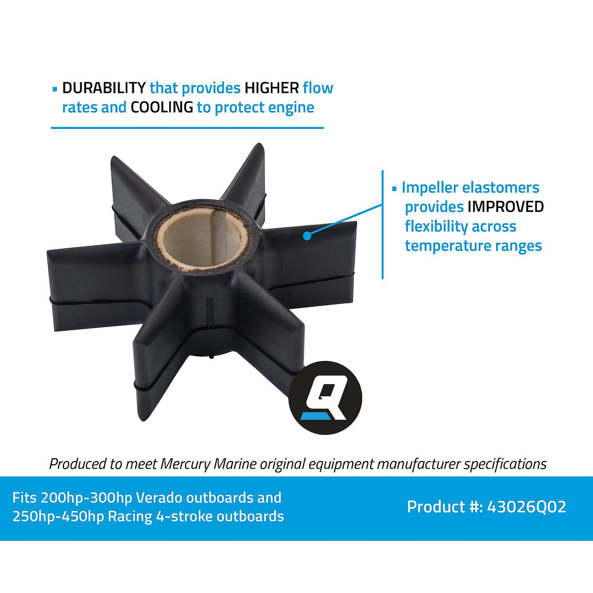 OEM Mercury / Quicksilver 43026Q02 Water Pump Impeller for OEM Mercury 200-300hp Verado and 250-450hp Racing 4-Stroke Outboards