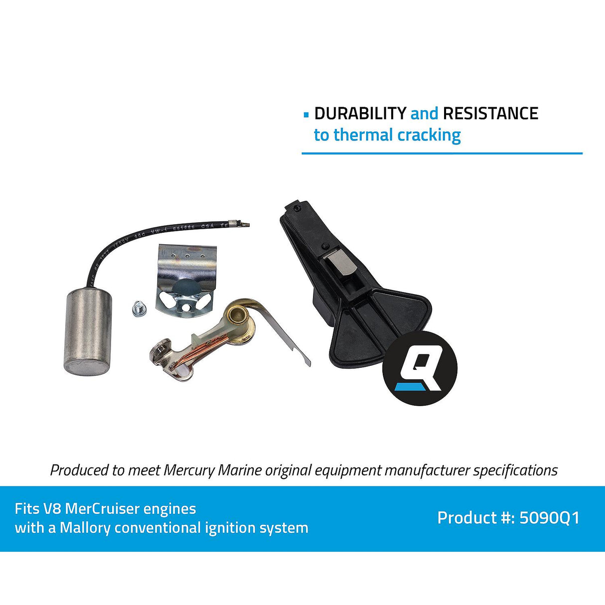 OEM Mercury / Quicksilver 5090Q1 Ignition Tune Up Kit for Marinized V8 MerCruiser Engines Made by General Motors or Ford w/ Mallory Conventional Ignition Systems, 1-Pack