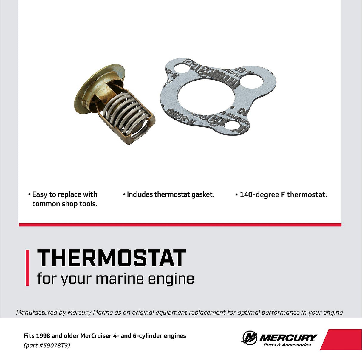 Mercury Thermostat 59078T3 for Older MerCruiser Inline 4- and 6-Cylinder Engines Made by General Motors
