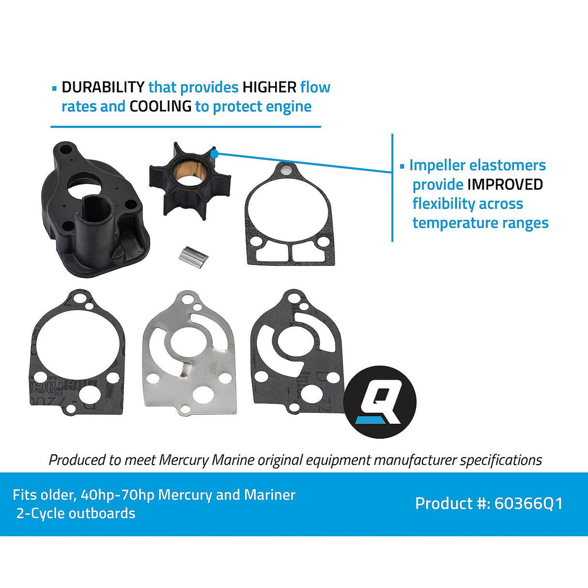 OEM Mercury / Quicksilver 60366Q1 Upper Water Pump Repair Kit for Older Mercury and Mariner 40-70hp 2-Cycle Outboards