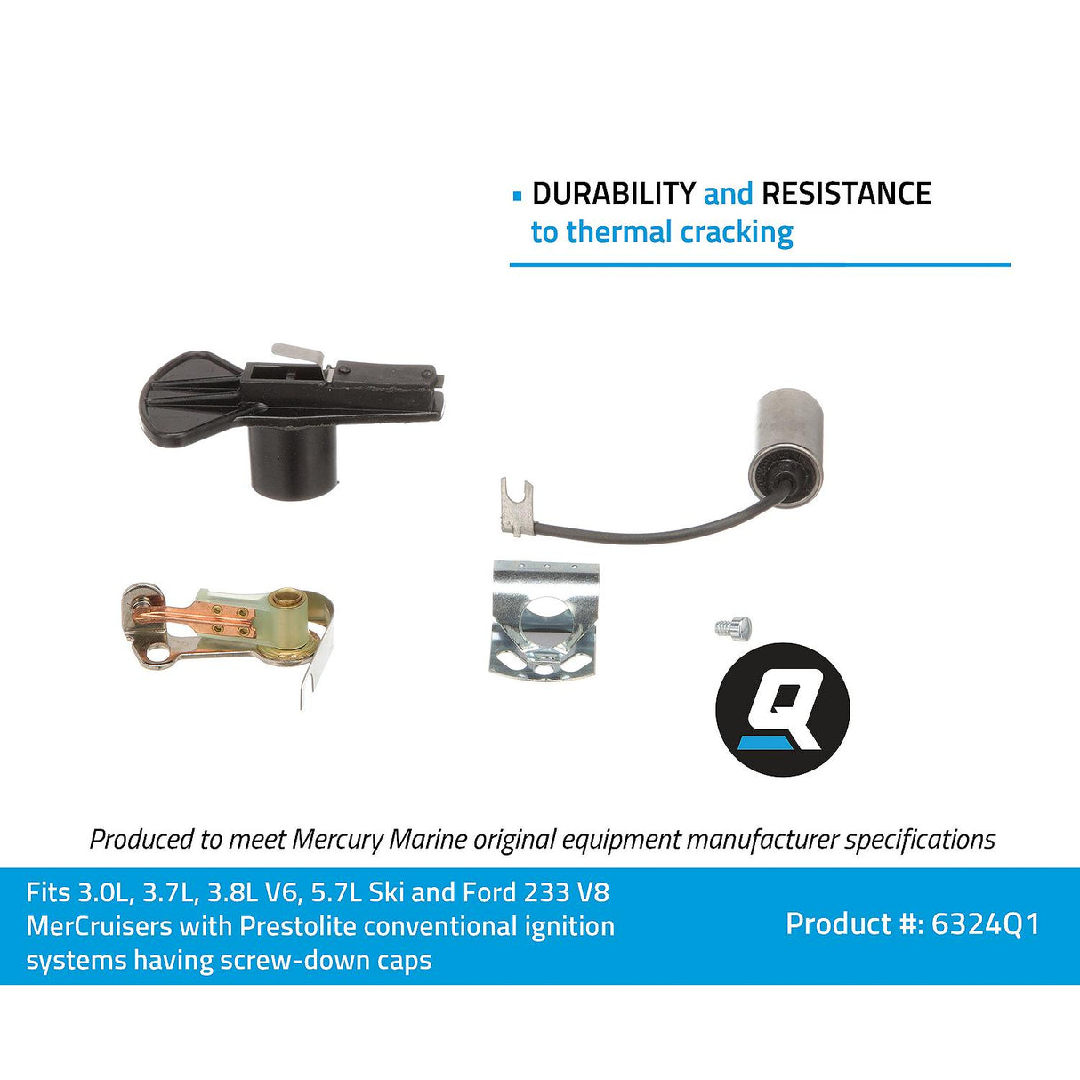 OEM Mercury / Quicksilver 6324Q1 Ignition Tune Up Kit for MerCruiser Sterndrive and Inboard Engines Made by General Motors or Ford w/ Prestolite Conventional Ignition Systems, 1-Pack