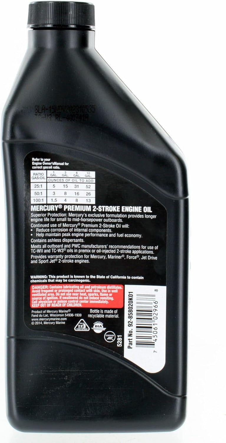 OEM Mercury / Quicksilver Premium 2‑Stroke Outboard Oil – 16 oz Bottle – 858020K01