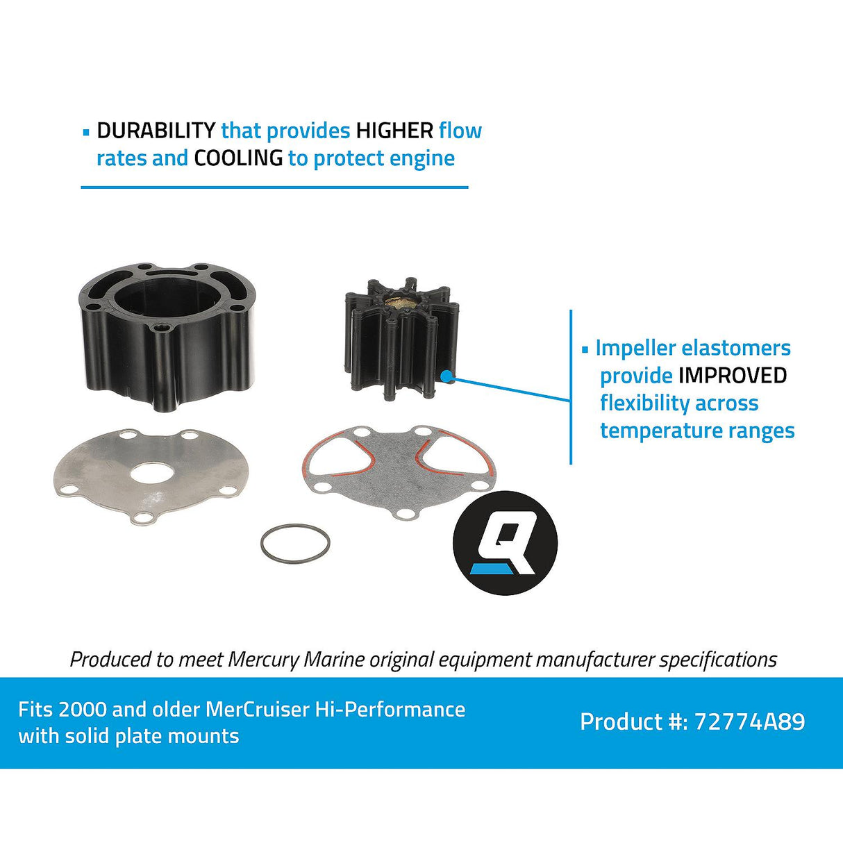 OEM Mercury / Quicksilver 72774A89 Water Pump Repair Kit for 2-Piece Plastic Body Sea Water Pumps