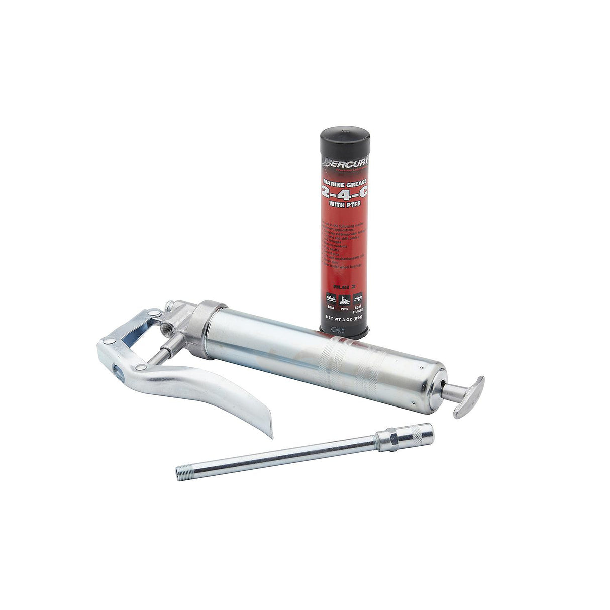 Mercury 74057K5 2-4-C Marine Grease with PTFE - Multi-Purpose Marine Lubricant - 3 oz Cartridge with Grease Gun