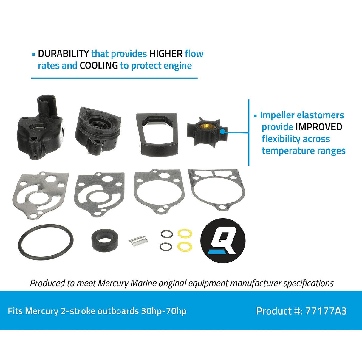 OEM Mercury / Quicksilver 77177A3 Water Pump Repair Kit for Mercury and Mariner 2-Cycle 30-70hp Outboards