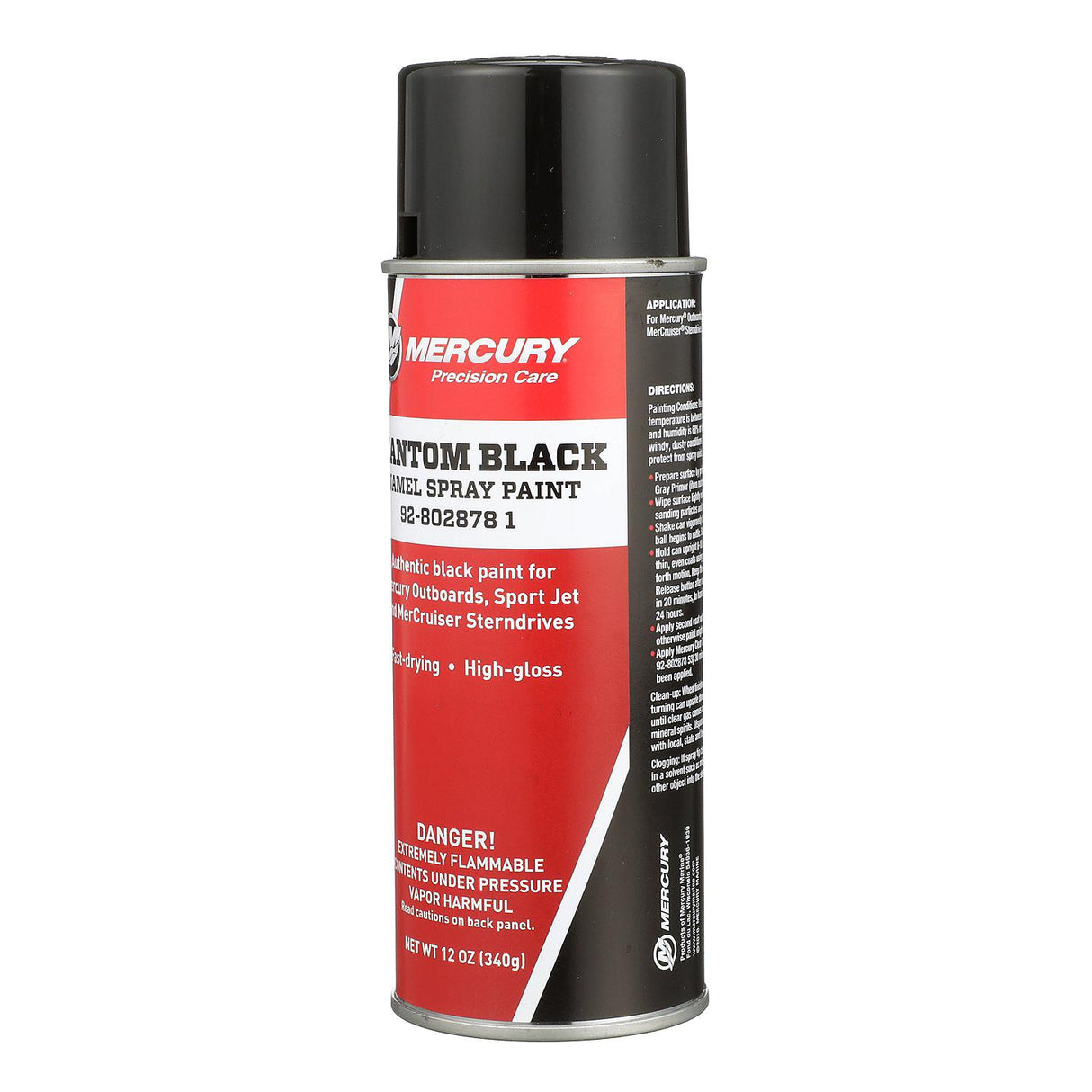 Mercury 8028781 Phantom Black Enamel Spray Paint for Mercury and MerCruiser - 12 oz Spray Can