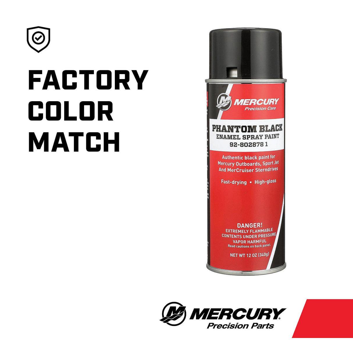 Mercury 8028781 Phantom Black Enamel Spray Paint for Mercury and MerCruiser - 12 oz Spray Can