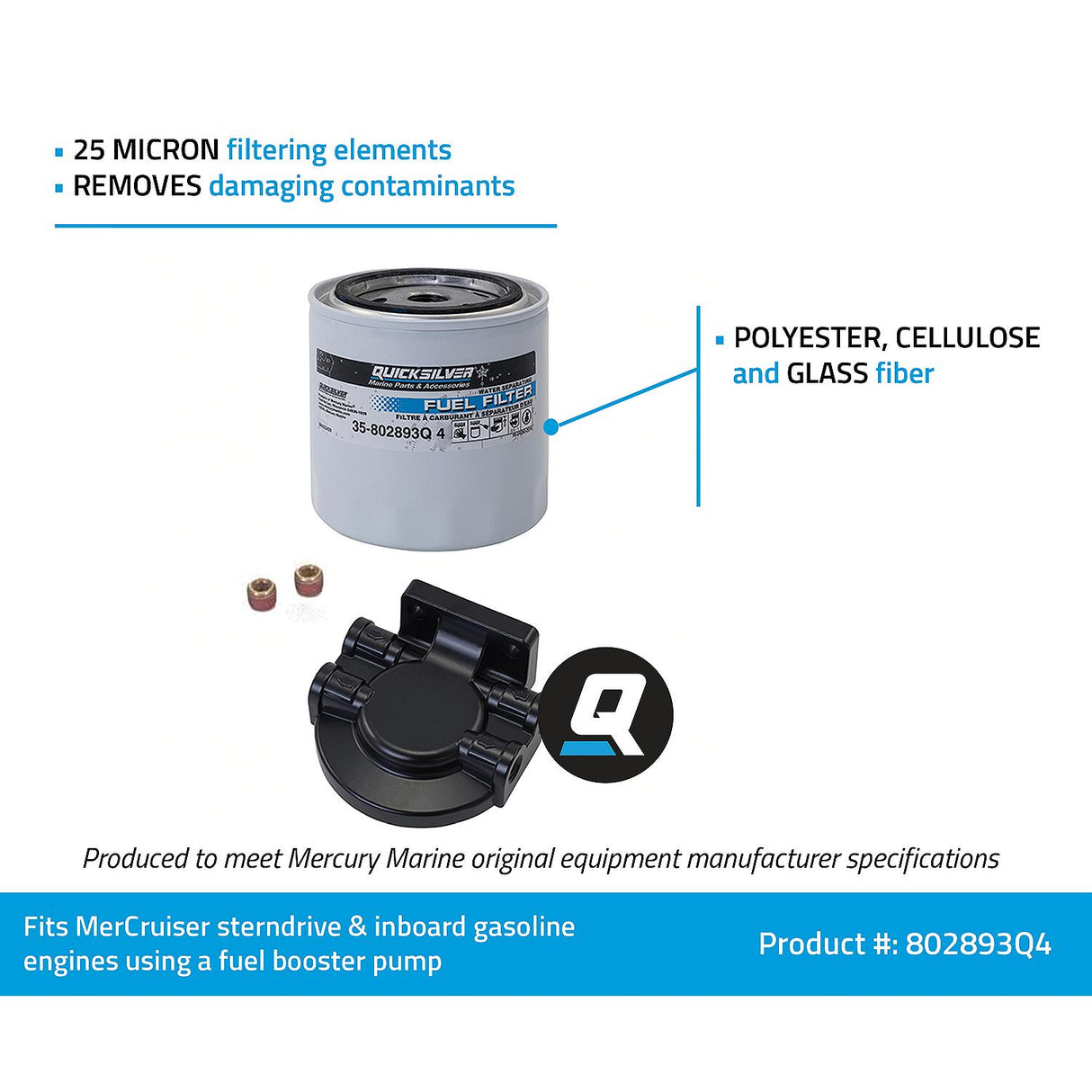 OEM Mercury / Quicksilver 802893Q4 Water Separating Fuel Filter Kit for Mercury and Mariner Outboards and MerCruiser Sterndrive and Inboard Engines