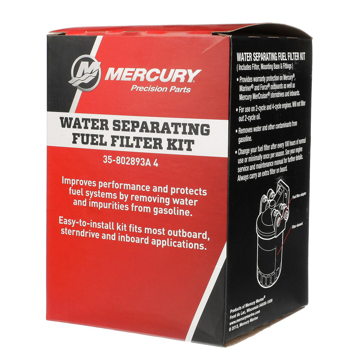 Mercury Remote-Mounting Water Separating Fuel Filter Kit 802893A4 for most outboards and MerCruiser engines.
