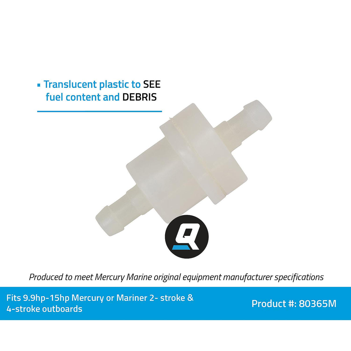 OEM Mercury / Quicksilver 80365M Inline Fuel Filter for Mercury and Mariner 4-Stroke Outboards, 9.9-15hp