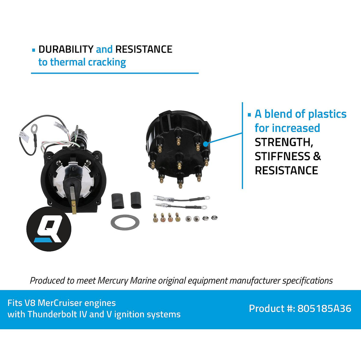 OEM Mercury / Quicksilver 805185A36 Distributor Assembly for Marinized V8 MerCruiser Engines Made by General Motors w/ Thunderbolt IV and V Ignition Systems