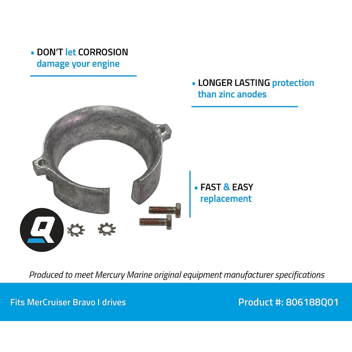 OEM Quicksilver / MerCruiser Aluminum Anode for MerCruiser Bravo I Bearing Carrier 806188Q01