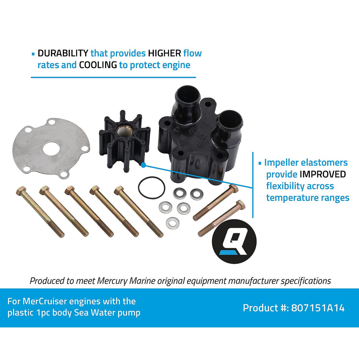 OEM Mercury / Quicksilver 807151A14 Sea Water Pump Body Kit for MerCruiser Engines w/ 1-Piece Engine Mounted Sea Water Pumps