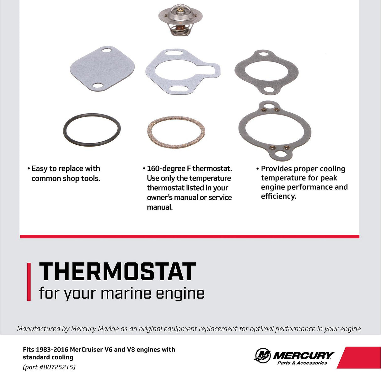 Mercury Replacement Thermostat Kit 808252T5 for V8 and V6 Sterndrive and Inboard Engines