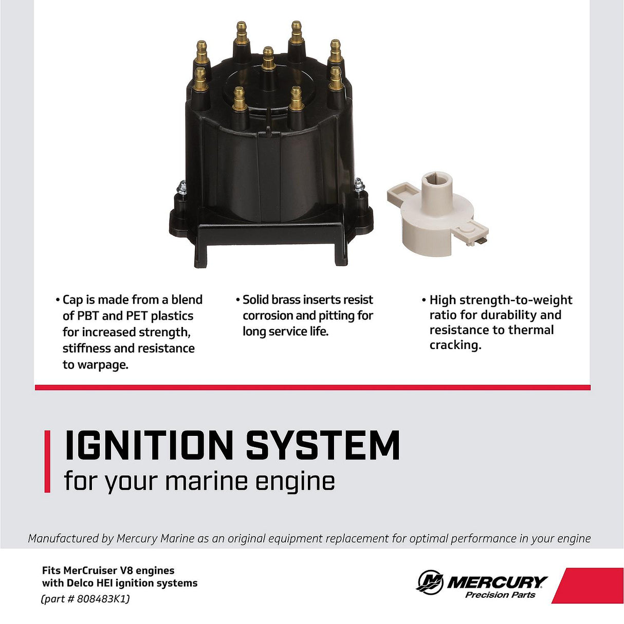 Mercury Ignition Cap and Rotor Kit 808483K1 for 1997 and Older V8 GM/MerCruiser Engines with Delco Ignition Systems