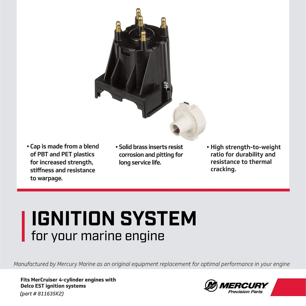 Mercury Distributor Cap and Rotor Kit 811635K2 for GM Four-Stroke Engines with Delco EST Ignition
