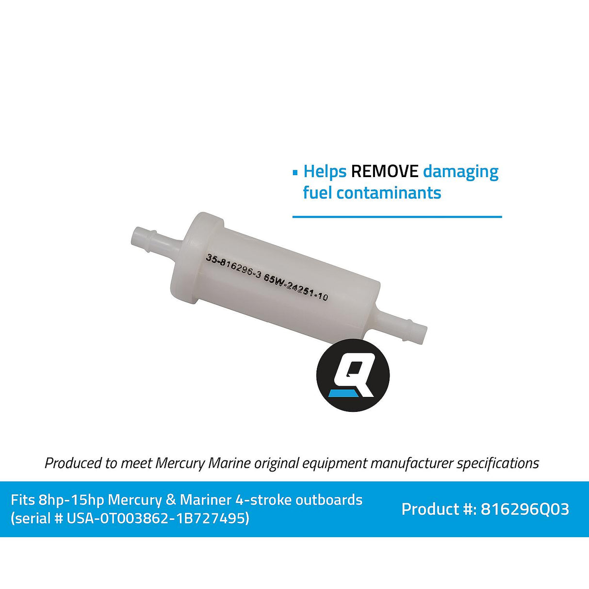 OEM Mercury / Quicksilver 816296Q03 Inline Fuel Filter Element for Mercury and Mariner Outboards