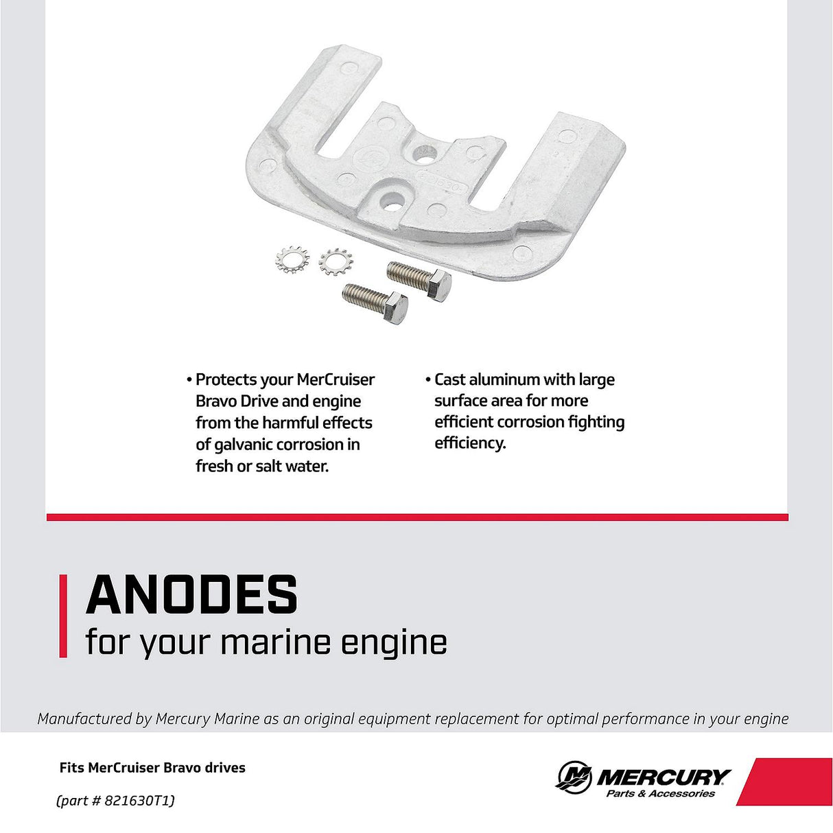 OEM Mercury Drive Shaft Housing Aluminum Anode for MerCruiser Bravo Sterndrives 821630T1