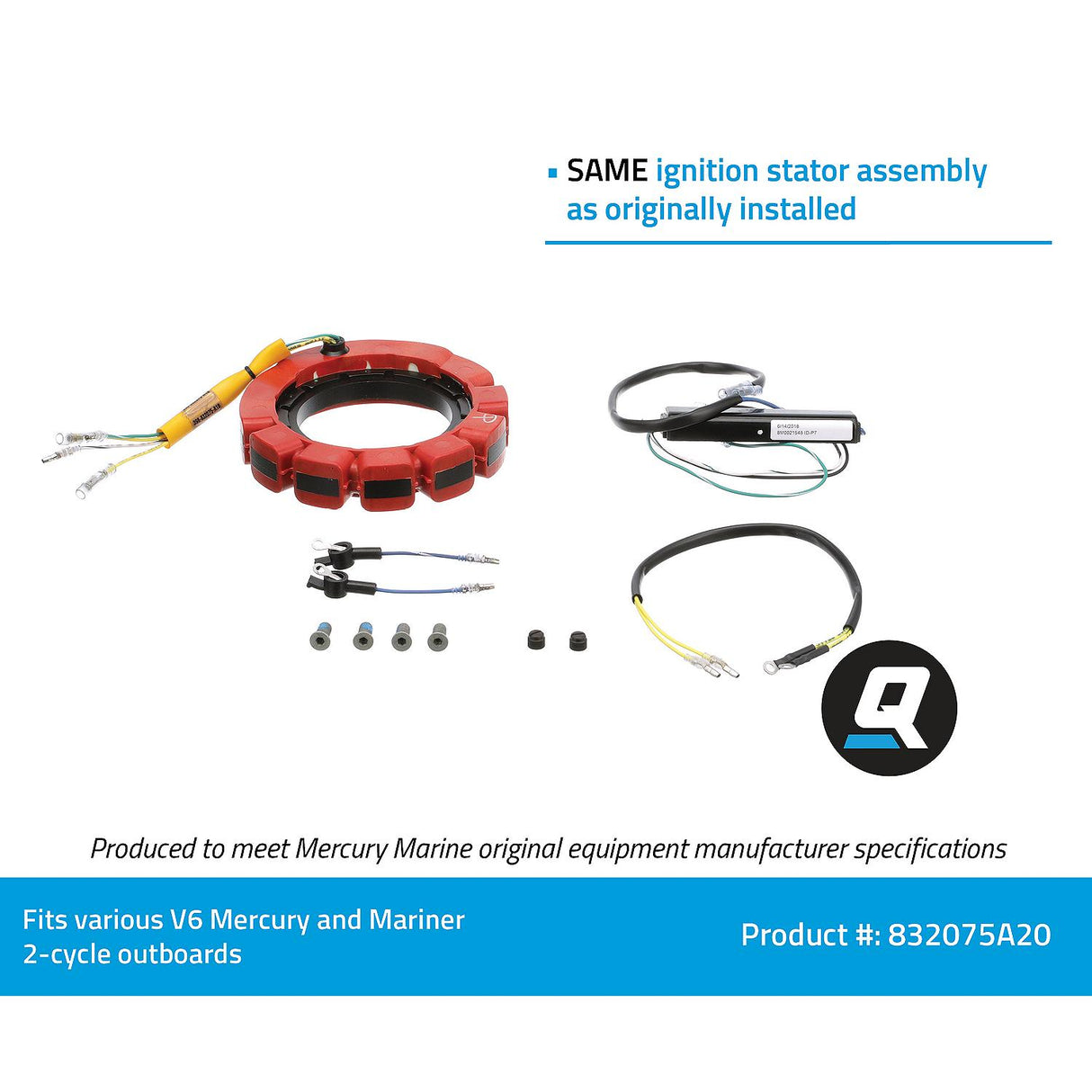 OEM Mercury / Quicksilver 832075A20 Ignition Stator Assembly for Mercury and Mariner 2-Cycle 45-50hp Outboards