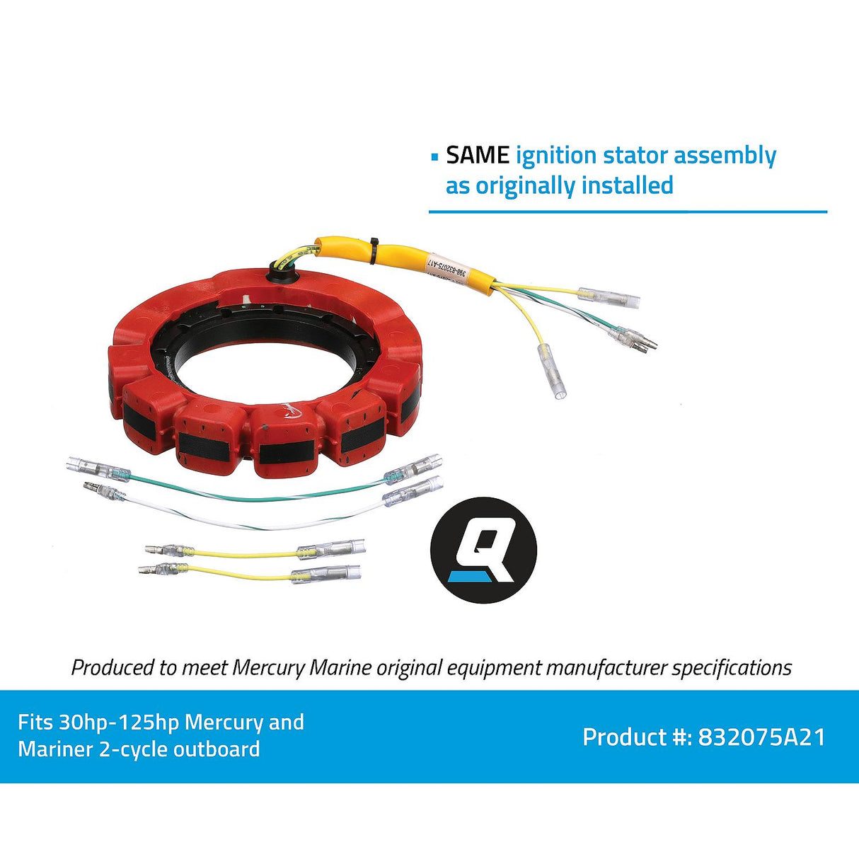 OEM Mercury / Quicksilver 832075A21 Ignition Stator Assembly for Mercury and Mariner 2-Cycle 30-125hp Outboards