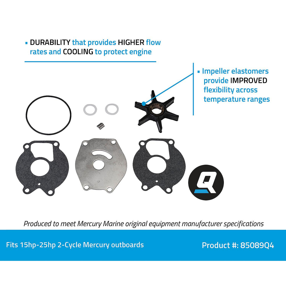 OEM Mercury / Quicksilver 85089Q4 Water Pump Repair Kit for Mercury and Mariner Outboards 15-25hp 2-Cycle Outboards