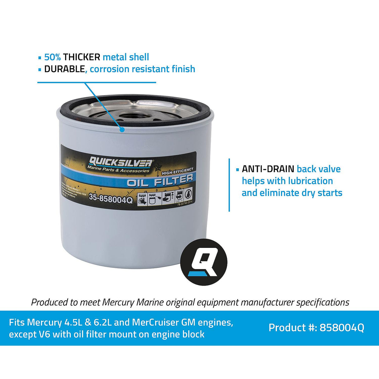 OEM Mercury / Quicksilver 858004Q High Performance Oil Filter for MerCruiser Sterndrive and Inboards Engines