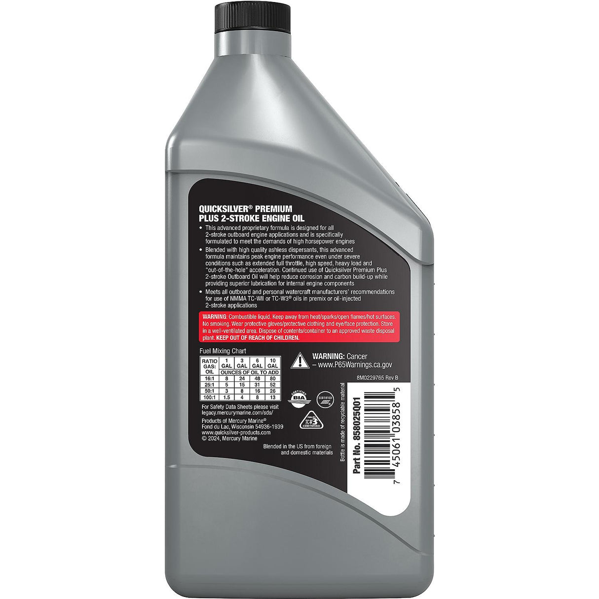 OEM Mercury / Quicksilver OEM Mercury / Quicksilver 858025Q01 Premium Plus TC-W3 2-Cycle Outboard Oil, 16 Oz.