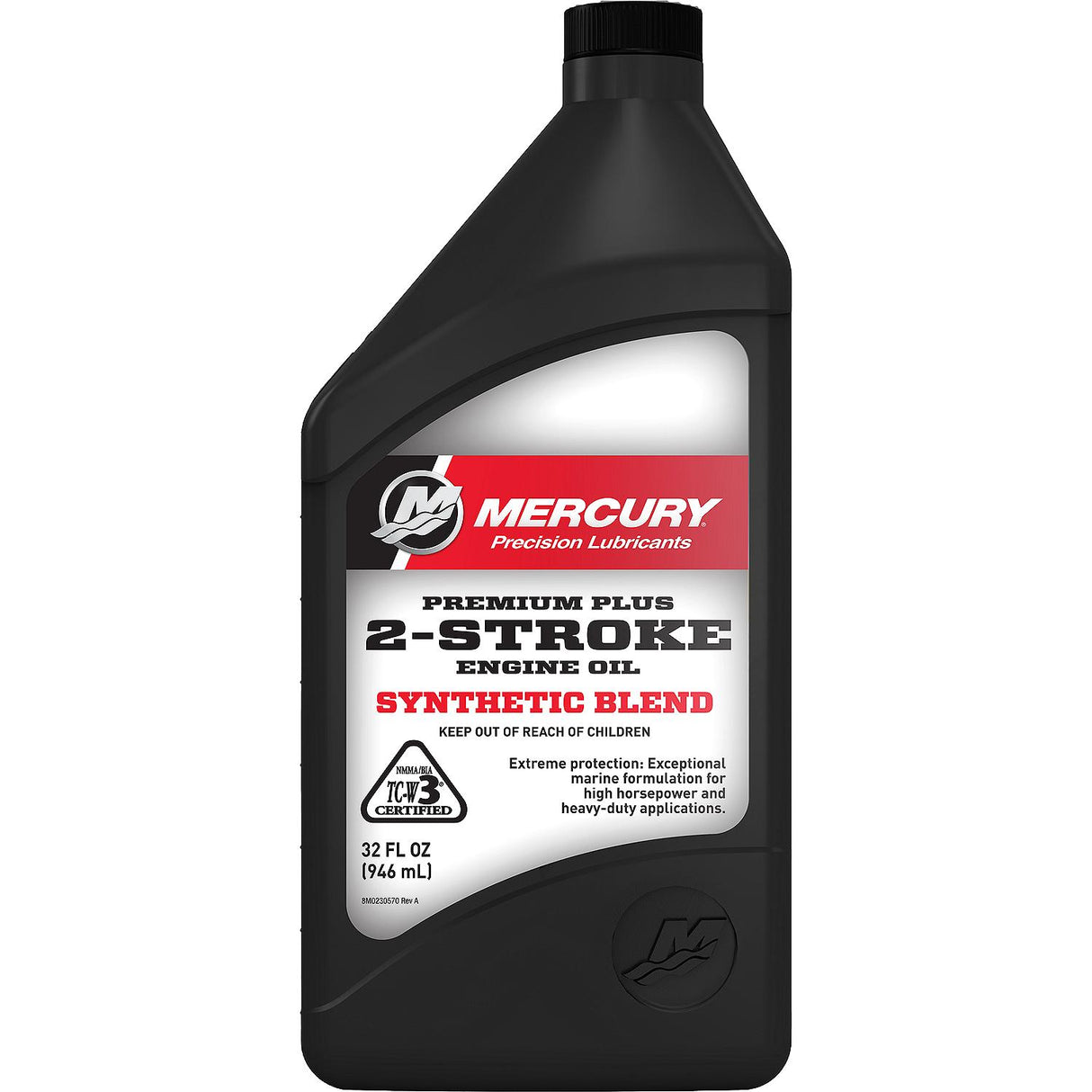 Mercury 858026K01 Premium Plus TC-W3 2-Stroke Marine Engine Oil Synthetic Blend for Outboards - 1 Quart Bottle
