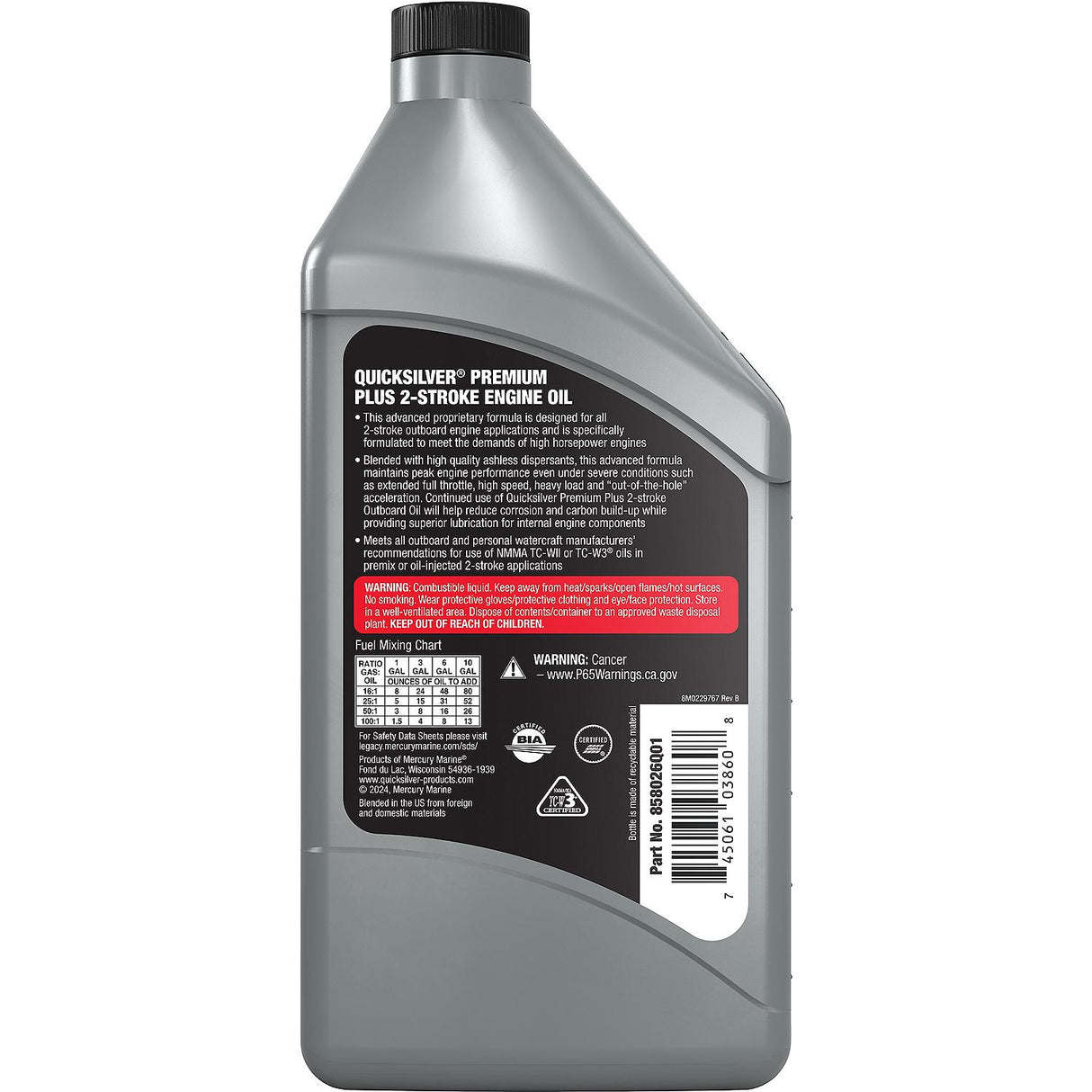 OEM Mercury / Quicksilver 858026Q01 Premium Plus 2-Stroke Marine Engine Oil Synthetic Blend, 32 Oz.