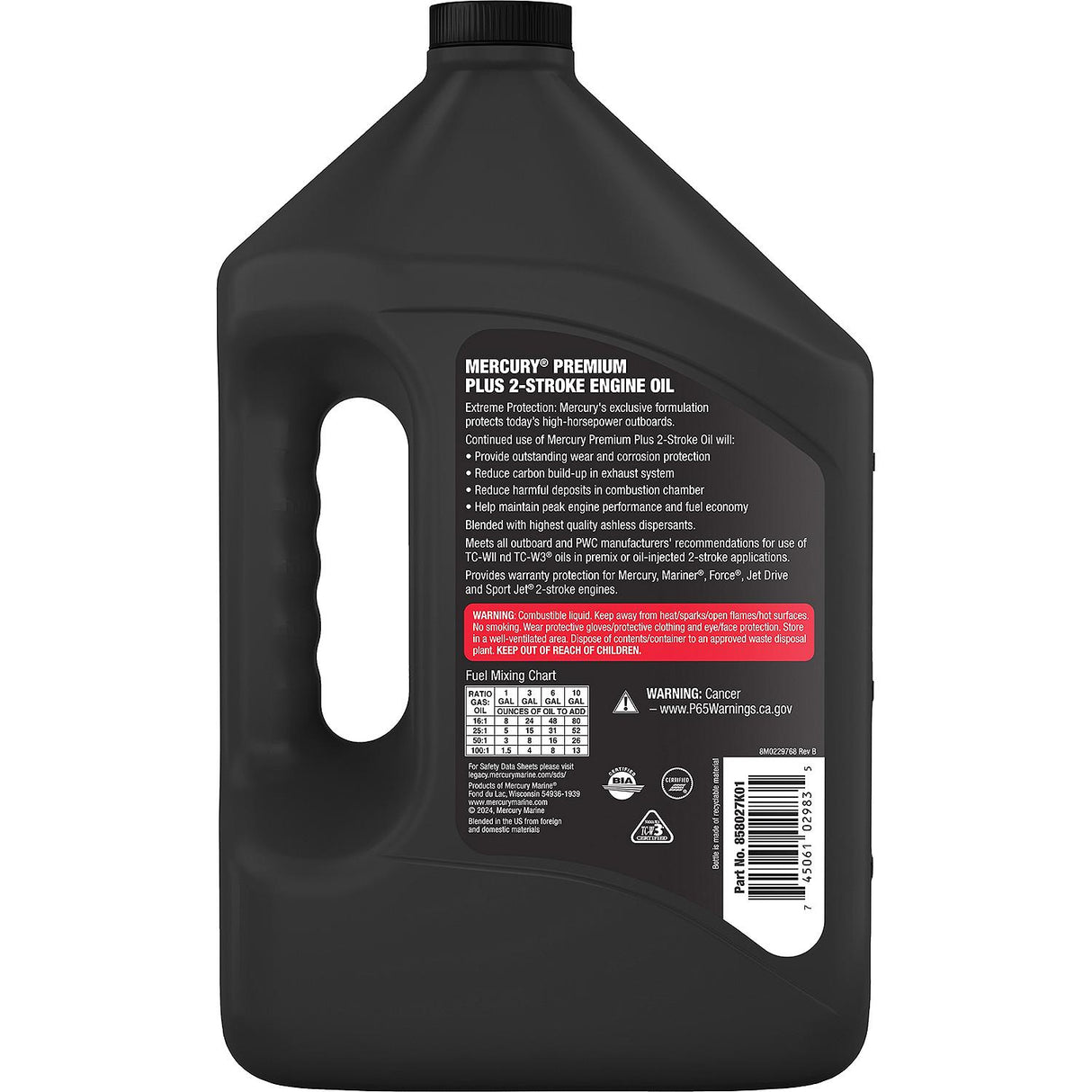 Mercury 858027K01 Premium Plus TC-W3 2-Stroke Marine Engine Oil Synthetic Blend for Outboards - 1 Gallon