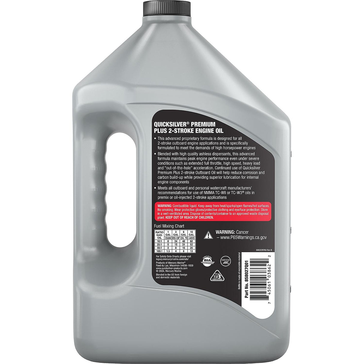 OEM Mercury / Quicksilver Premium Plus 2-Stroke Marine Outboard Engine Oil, 1 Gallon