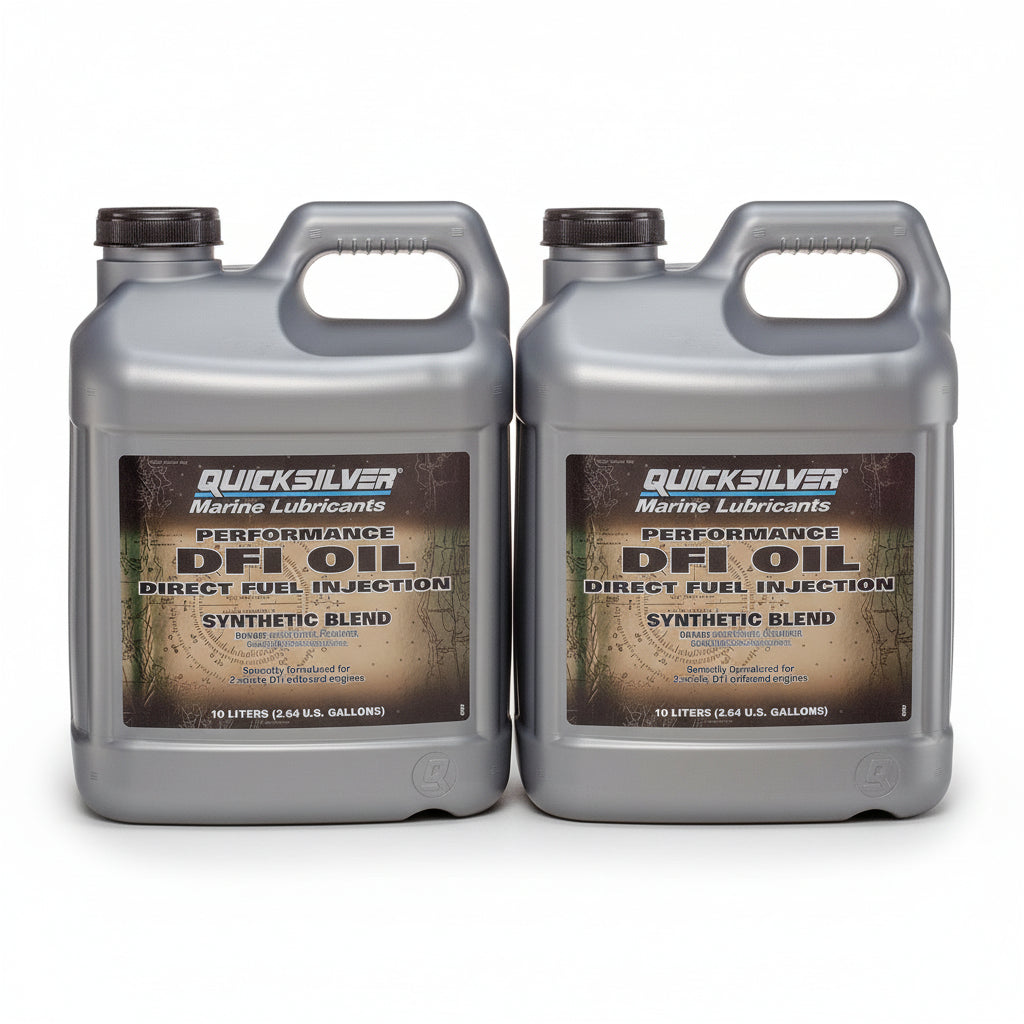 Quicksilver Marine Lubricants Performance DFI Oil container on a white background