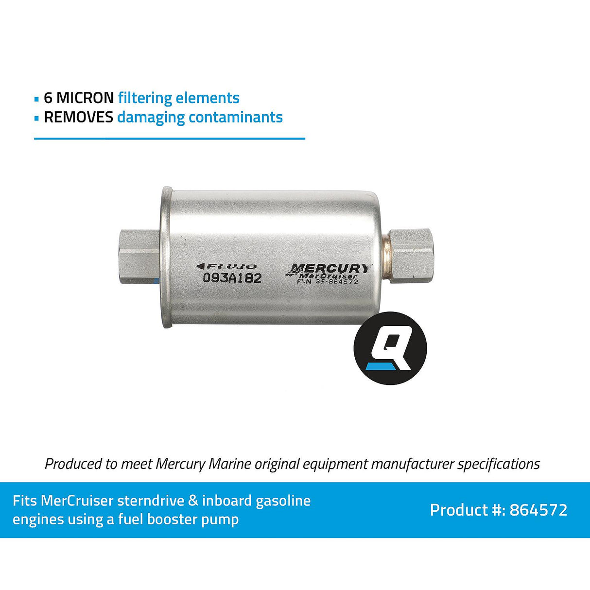 OEM Mercury / Quicksilver 864572 Replacement Inline Fuel Filter for MerCruiser Sterndrive and Inboard Gasoline Engines