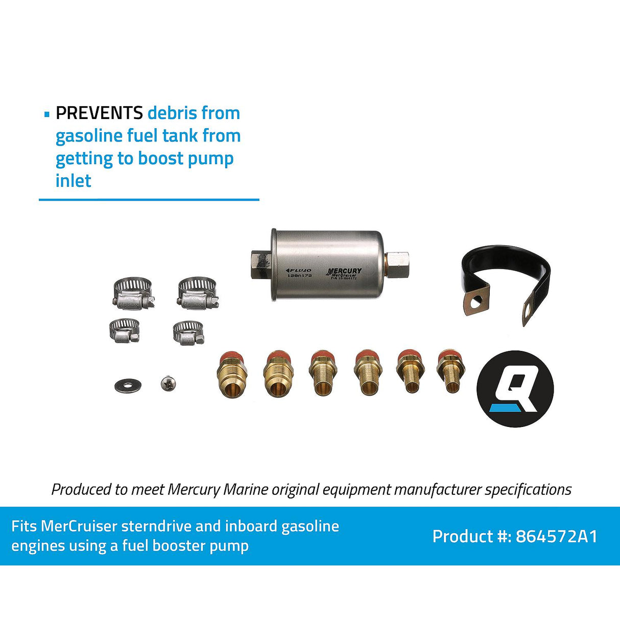 OEM Mercury / Quicksilver 864572A1 Replacement Inline Fuel Filter Kit for MerCruiser Sterndrive and Inboard Gasoline Engines