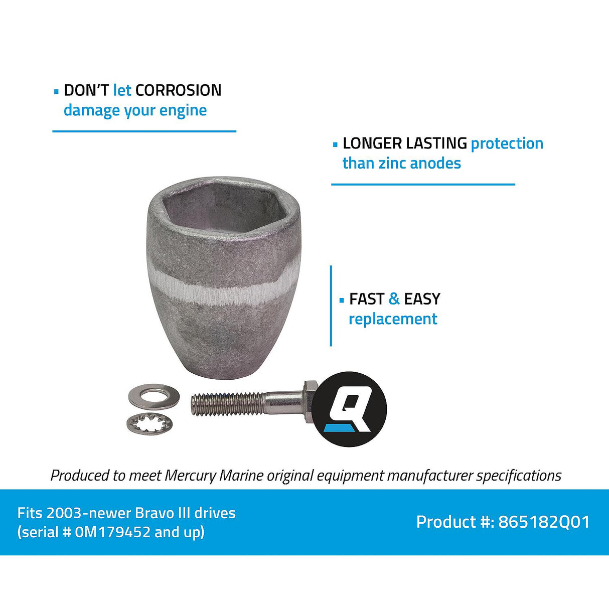 OEM Mercury / Quicksilver Aluminum Propeller Nut Anode Bravo III 3 865182Q01