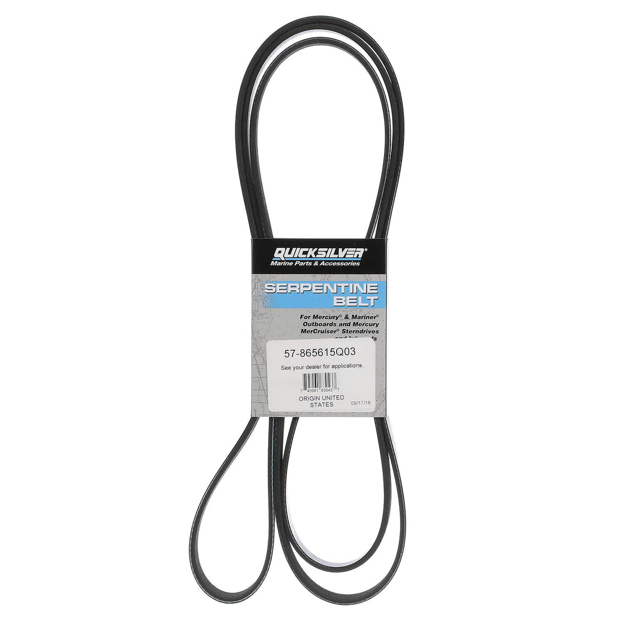 OEM Mercury / Quicksilver 865615Q03 Serpentine Belt, 2,704mm Long for MerCruiser 2001-2016 V6 & V8 (305 & 350 CID) Alpha Engines w/ Closed Cooling and Bravo Engines w/ Standard Cooling