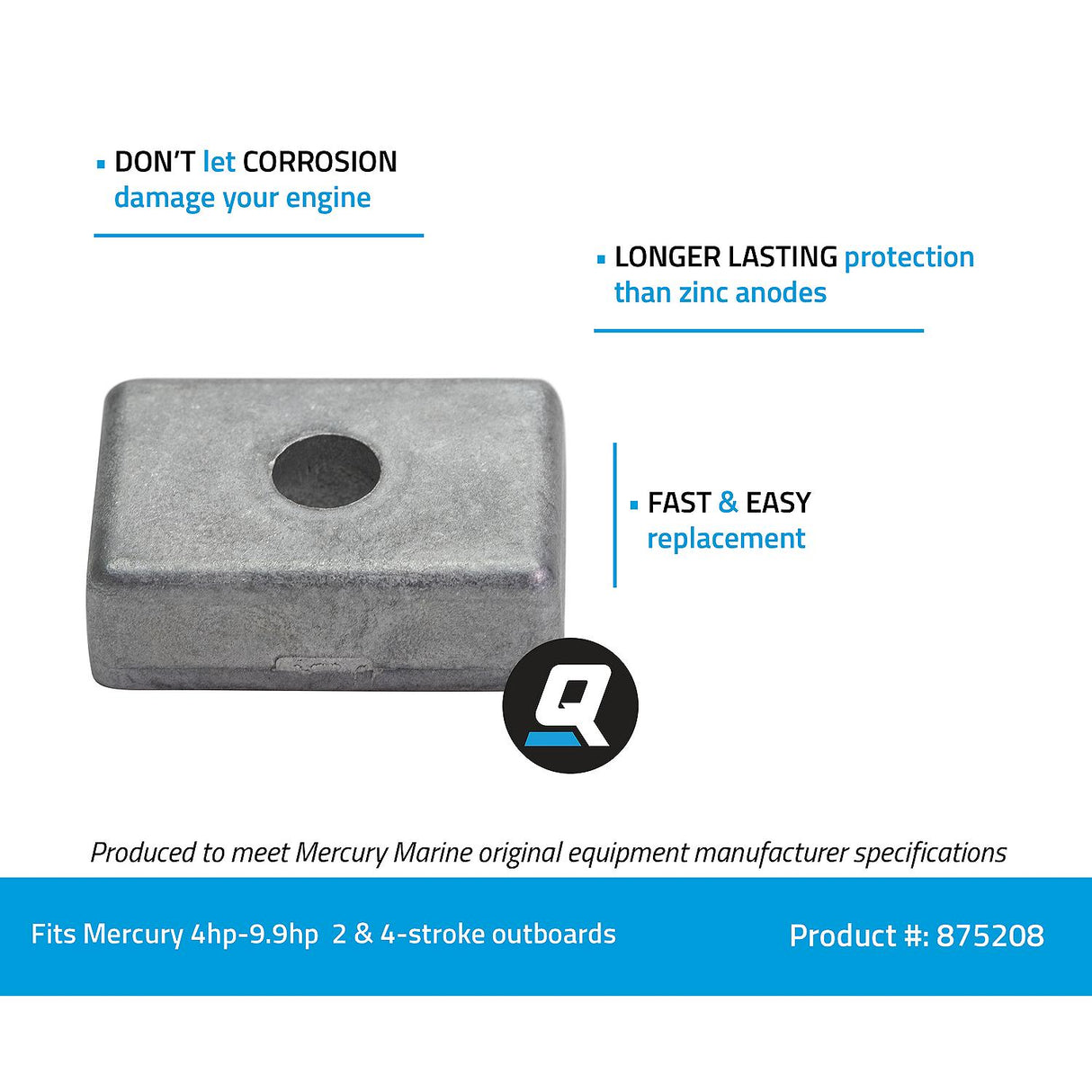 OEM Mercury / Quicksilver Zinc Square Anode 875208