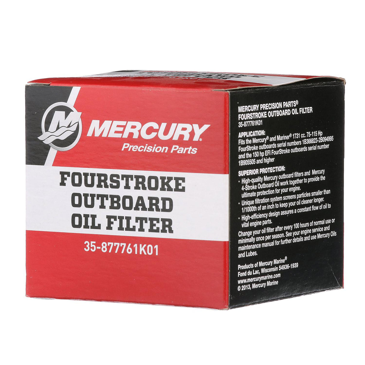 Mercury 4-Stroke Engine Oil Filter 877761K01 for Mercury 75-115hp FourStroke and 150hp EFI FourStroke Outboards