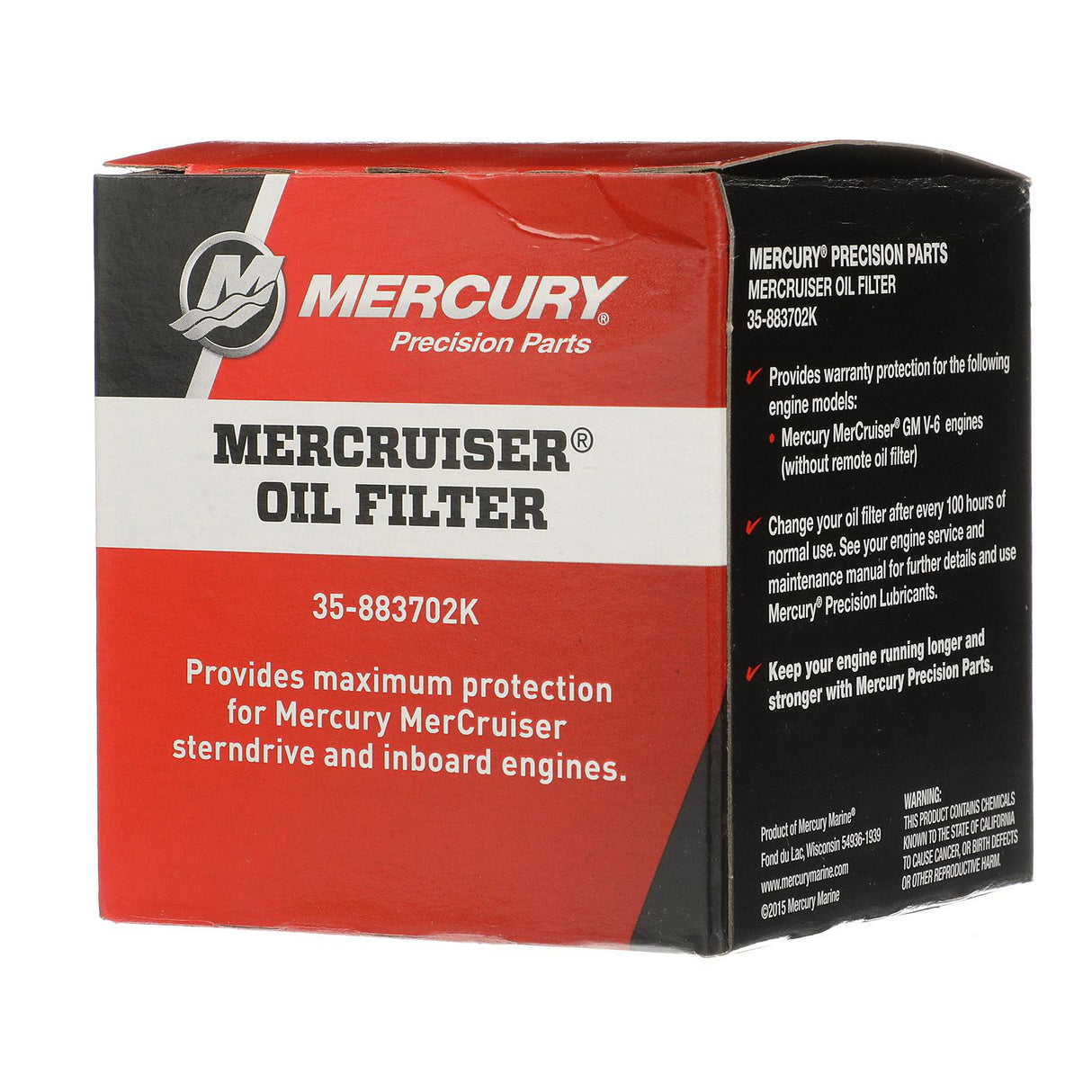 Mercury 4-Stroke Engine Oil Filter 883702K for MerCruiser V6 Engines