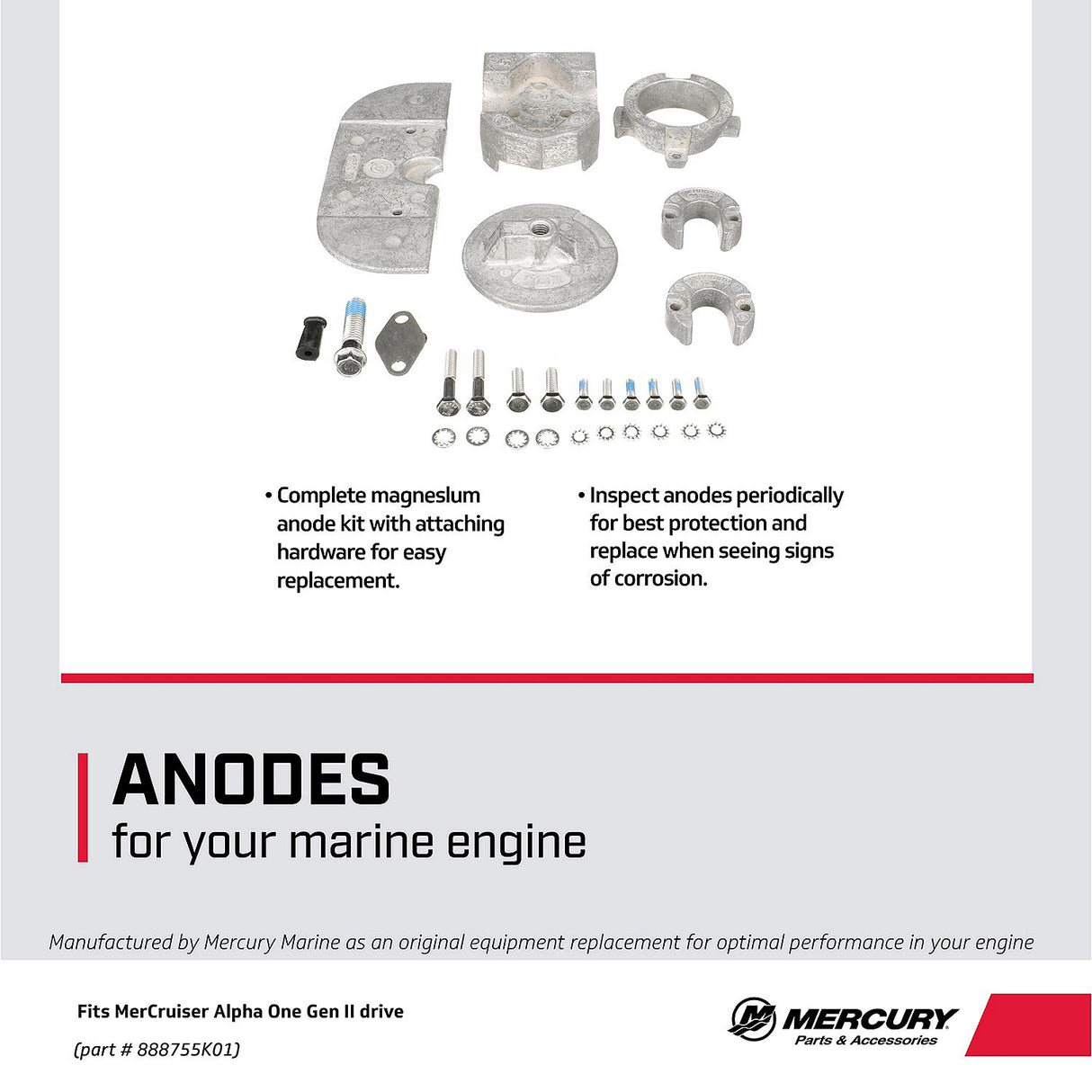 OEM Mercury / Quicksilver Magnesium Anode Kit Alpha One Gen II Drives 888755K01