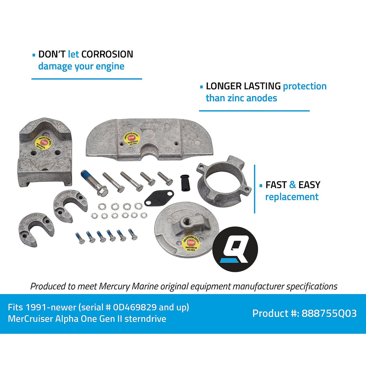 OEM Mercury / Quicksilver Magnesium Anode Kit Alpha One Gen II Drives 888755Q03