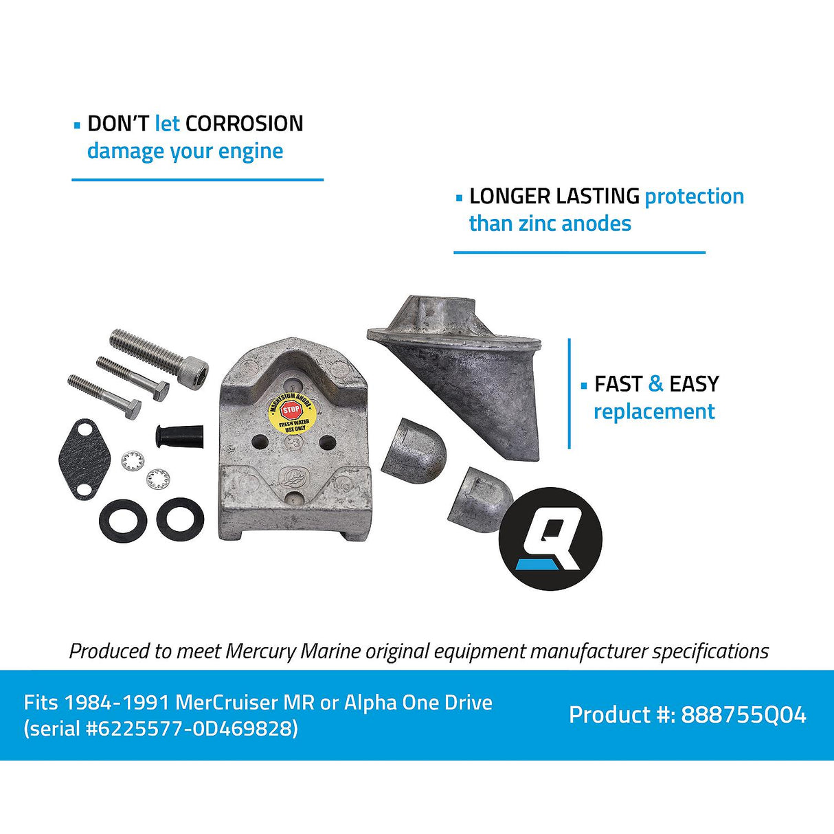 OEM Mercury / Quicksilver Magnesium Anode Kit MR & Alpha One Drives 888755Q04