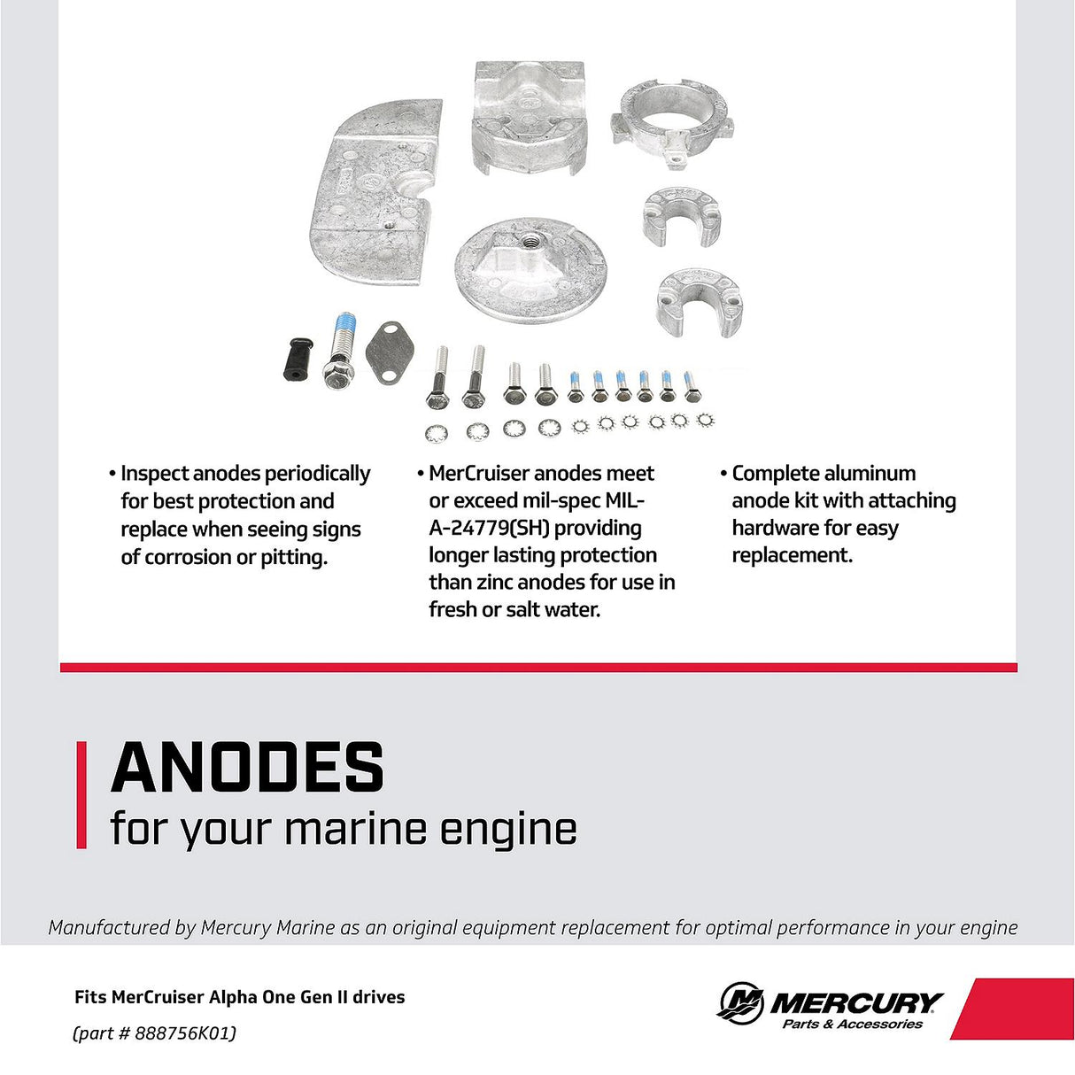 OEM Mercury Aluminum Anode Kit Alpha One Gen 2 Drive 888756K01