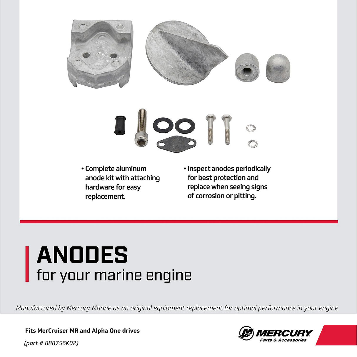 OEM Mercury / Quicksilver Aluminum Anode Kit MR & Alpha One Drives 888756K02