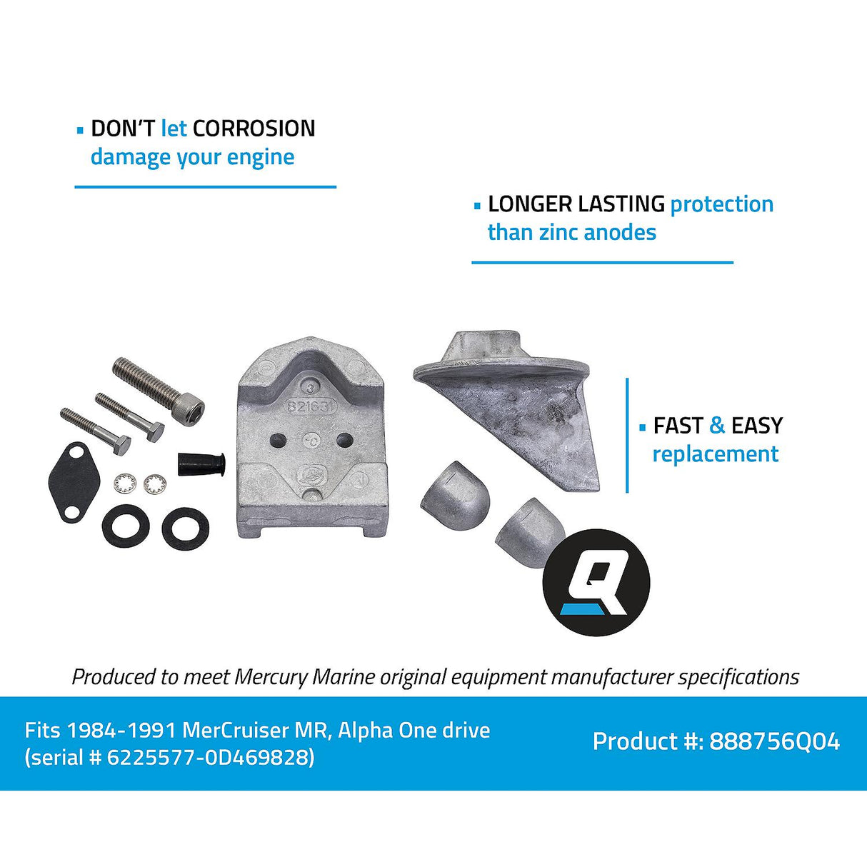 OEM Mercury / Quicksilver Aluminum Anode Kit MR & Alpha One Drives 888756Q04
